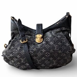 Louis Vuitton Black Denim Mahina XS Hobo Shoulder/Crossbody Bag